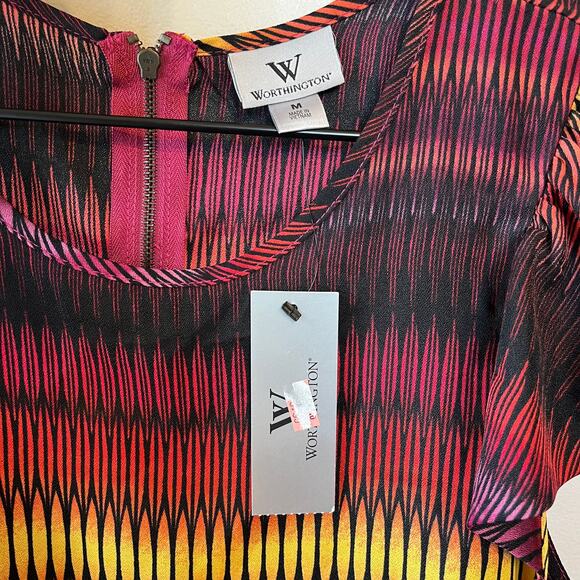 Worthington Women's Multi Parellalism Short Sleeve Striped Top Size Medium - Picture 3 of 6